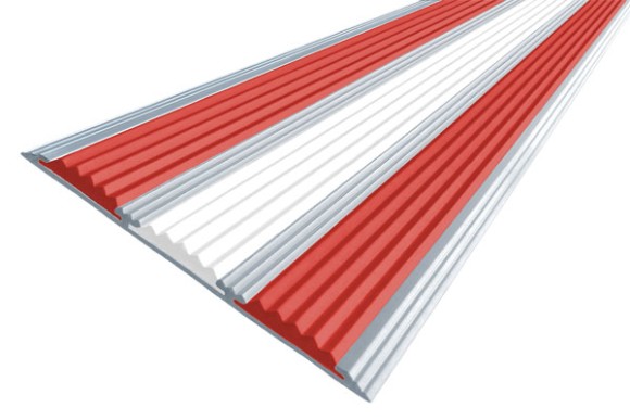 Алюминиевая полоса с резиновыми вставками 100 мм АП-100 красный-белый-красный 2,7 м