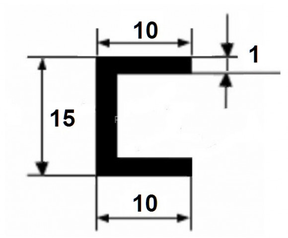 Алюминиевый П-профиль 10х15х10х1 мм серебро 3 м