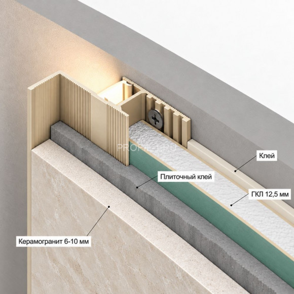 Теневая рейка алюминиевая разноуровневая под подсветку Laconistiq Multilevel New светлое золото 46.5х28.7х3000 мм