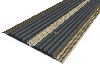 Алюминиевый порог 70 мм одноуровневый противоскользящий АП-70-Анод шампань-черный 2,0 м