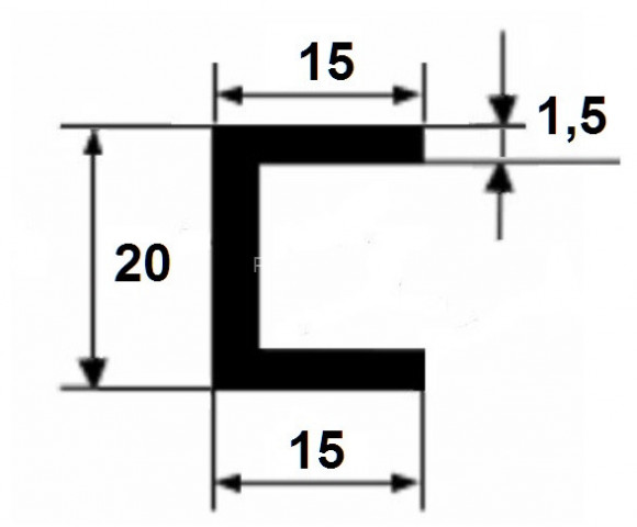Алюминиевый П-профиль 15х20х15х1,5 мм серебро 3 м