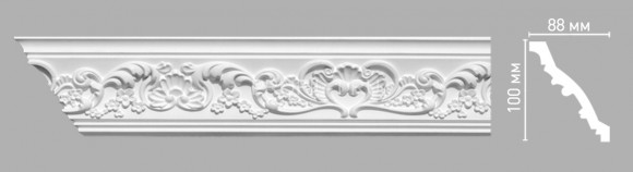 Плинтус потолочный 100х88х2400 мм Decomaster 95786 из полиуретана белый под покраску