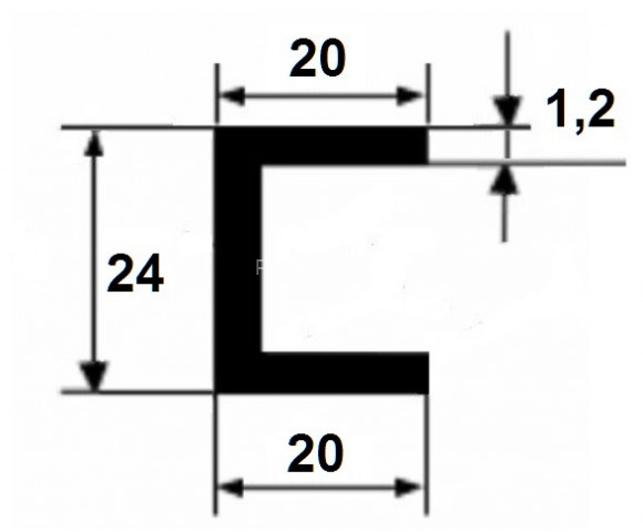 Алюминиевый П-профиль 20х24х20х1,2 мм 3 м Алюминиевый П-профиль 20х24х20х1,2 мм 3 м