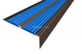 Алюминиевый угол-порог с 2-мя резиновыми вставками 70х22 мм АУ-70-Анод коньяк-синий 1,5 м
