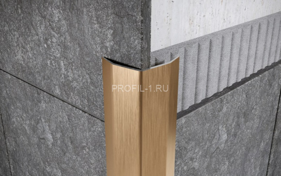 Уголок из нержавеющей стали равнополочный с загнутыми краями 50х50 мм FD 50 GS золото сатинированное 300 см