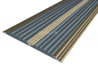 Алюминиевый порог 70 мм одноуровневый противоскользящий АП-70-Анод шампань-серый 2,0 м