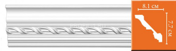 Плинтус DECOMASTER 95673 (77x81x2400) потолочный с рисунком витой узор классика из полиуретана, белый под покраску