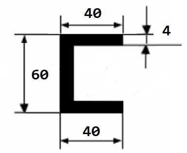 Алюминиевый П-профиль 40х60х40х4 мм 3 м Алюминиевый П-профиль 40х60х40х4 мм 3 м