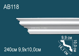 Потолочный плинтус гладкий Перфект AB118 белый полиуретан 100х141х99 мм 240 см