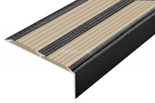 Алюминиевый угол-порог 70х22 с 2-мя противоскользящими вставками АУ-70-Антик серебро-бежевый 3,0 м