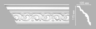 Плинтус потолочный 115х105х2400 мм Decomaster 95831 из полиуретана белый под покраску Плинтус потолочный 115х105х2400 мм Decomaster 95831 из полиуретана белый под покраску
