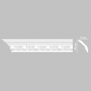 Плинтус DECOMASTER 95769 (90x70x2400) потолочный с рисунком ионический орнамент из полиуретана, белый под покраску