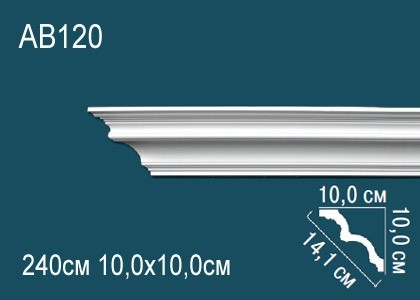 Потолочный плинтус гладкий Перфект AB120 белый полиуретан 100х141х100 мм 240 см