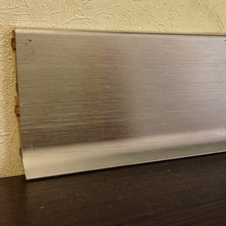Алюминиевый плинтус напольный 80 мм ПЛ-80 серебро матовое браш 3 м
