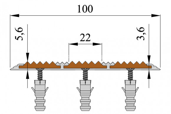 Алюминиевая полоса с резиновыми вставками 100 мм АП-100 желтый 3,0 м