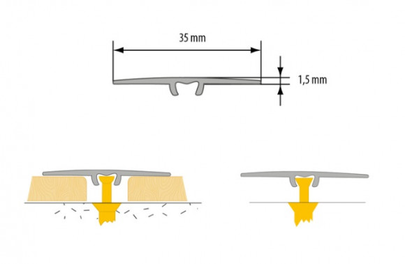 Порог с дюбелем алюминиевый 35 мм плоский Cezar LWP 35 ольха 1,8 м