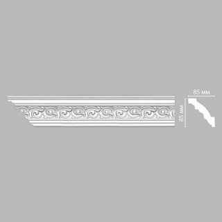 Плинтус DECOMASTER 95777 (85x85x2400) потолочный с рисунком волнистый орнамент из полиуретана, белый под покраску