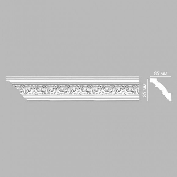 Плинтус DECOMASTER 95777 (85x85x2400) потолочный с рисунком волнистый орнамент из полиуретана, белый под покраску