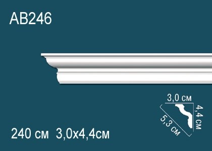 Потолочный плинтус гладкий Перфект AB246 белый полиуретан 44х53х30 мм 240 см
