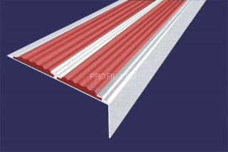 Алюминиевый порог 70х22 мм угловой противоскользящий АУ-70-Анод серебро-красный 1,5 м