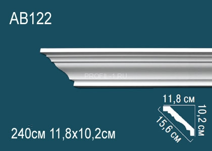 Потолочный плинтус гладкий Перфект AB122 белый полиуретан 102х156х118 мм 240 см