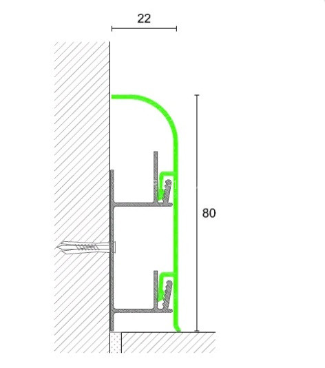 Плинтус алюминиевый с кабель-каналом ПТ-80 серебро 3 м