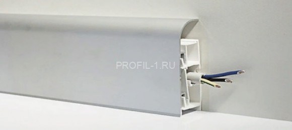 Плинтус алюминиевый с кабель-каналом ПТ-80 серебро 3 м