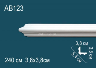 Потолочный плинтус гладкий Перфект AB123 белый полиуретан 38х54х38 мм 240 см