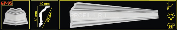 Потолочный плинтус Glanzepol GP-95 белый полистирол 80х40 мм 2 м