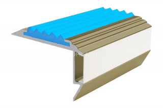 Алюминиевый порог угловой противоскользящий с подсветкой 26х45 мм АУ-45-LED-Анод шампань-голубой 2,0 м