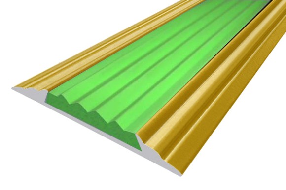 Алюминиевая  полоса с резиновой вставкой 46 мм АП-46-Антик золото-зеленый 1,0 м