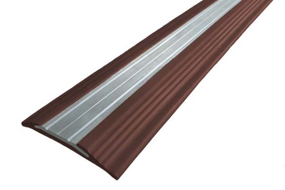 Противоскользящий профиль полоса с алюминиевой вставкой 45 мм NoSlipper-Полоса темно-коричневый 2,7 м