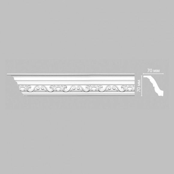 Плинтус DECOMASTER 95843 (70x70x2400) потолочный с рисунком крупный орнамент акант из полиуретана, белый под покраску
