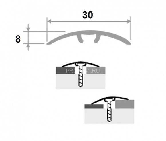 Латунный порог разноуровневый округлый STP 30 OC 30 хром 2,7м Латунный порог разноуровневый округлый STP 30 OC 30 хром 2,7м