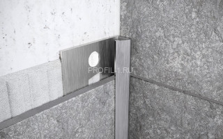 Профиль из нержавеющей стали внутренний угловой закладной со скосом 8 мм Fi 8 S сатинированная сталь 270 см