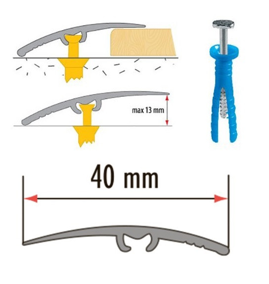 Порог с дюбелем алюминиевый 40 мм Cezar LWSZ 40 ясень 3,0 м Порог с дюбелем алюминиевый 40 мм Cezar LWSZ 40 ясень 3,0 м