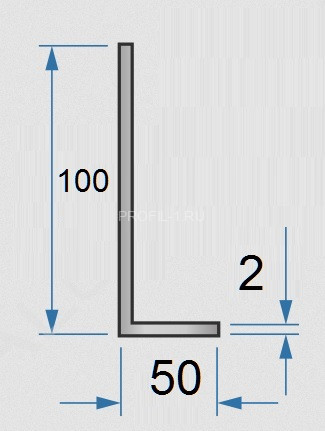 Алюминиевый уголок 50х100х2 мм 3м разнополочный