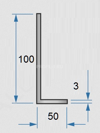 Алюминиевый уголок 100х50х3 мм 3м разнополочный