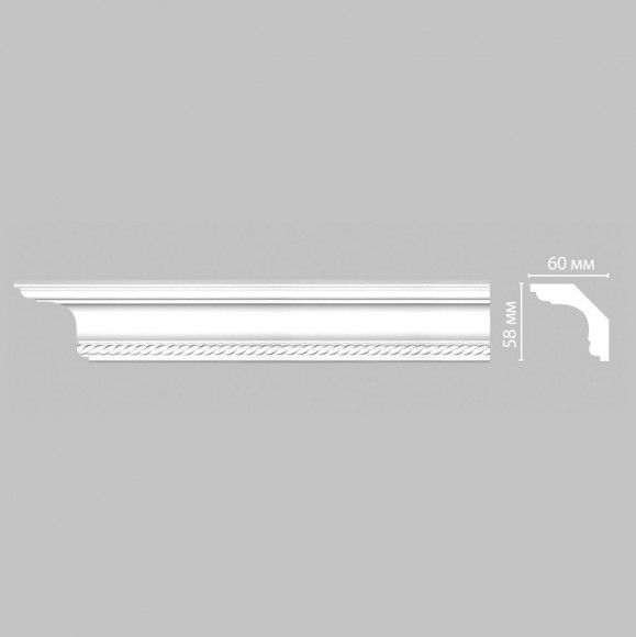 Плинтус DECOMASTER DT-128 (58x60x2400) потолочный с рисунком цветочные розетки из полиуретана, белый под покраску