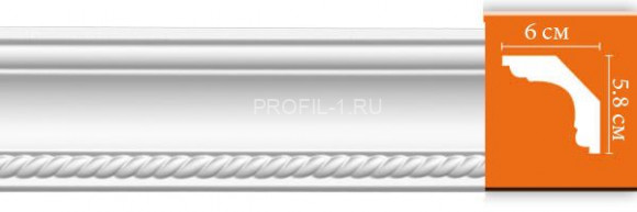 Плинтус DECOMASTER DT-128 (58x60x2400) потолочный с рисунком цветочные розетки из полиуретана, белый под покраску