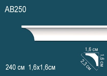 Потолочный плинтус гладкий Перфект AB250 белый полиуретан 16х23х16 мм 240 см
