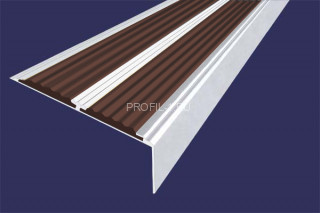 Алюминиевый порог 70х22 мм угловой противоскользящий АУ-70-Анод серебро-темно-коричневый 2,0 м