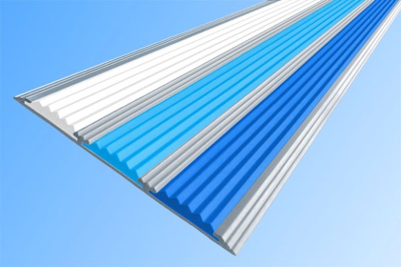 Алюминиевый порог противоскользящий полоса 100 мм АП-100 белый-голубой-синий 3,0 м