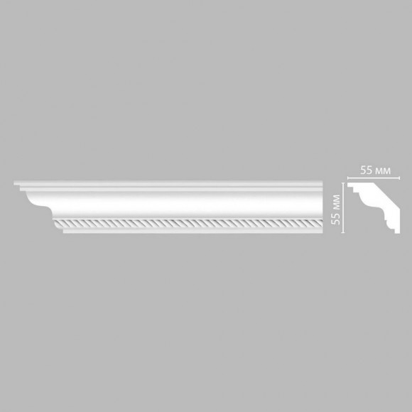 Плинтус DECOMASTER DT-138 (55x55x2400) потолочный с рисунком геометрический ряд из полиуретана, белый под покраску