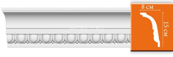 Плинтус DECOMASTER DT-168 (150x80x2400) потолочный с рисунком каплевидный орнамент из полиуретана, белый под покраску