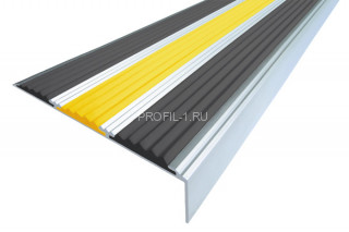 Алюминиевый угол-порог противоскользящий 22х98 мм АУ-98 черный-желтый-черный 3,0 м