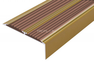 Алюминиевый угол-порог 70х22 с 2-мя резиновыми вставками АУ-70-Антик золото-коричневый 2,0 м