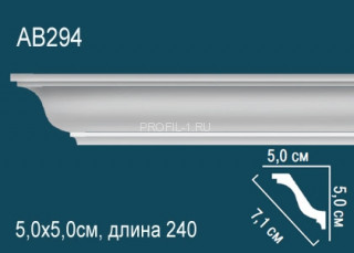 Потолочный плинтус гладкий Перфект AB294 белый полиуретан 50х71х50 мм 240 см