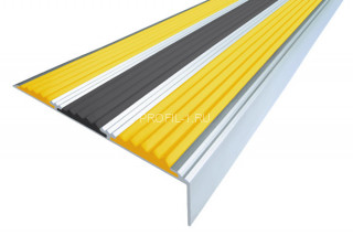 Порог угловой алюминиевый с резиновой вставкой 22х98 мм АУ-98 желтый-черный-желтый 3,0 м