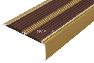 Алюминиевый угол-порог 70х22 с 2-мя резиновыми вставками АУ-70-Антик золото-темно-коричневый 2,0 м